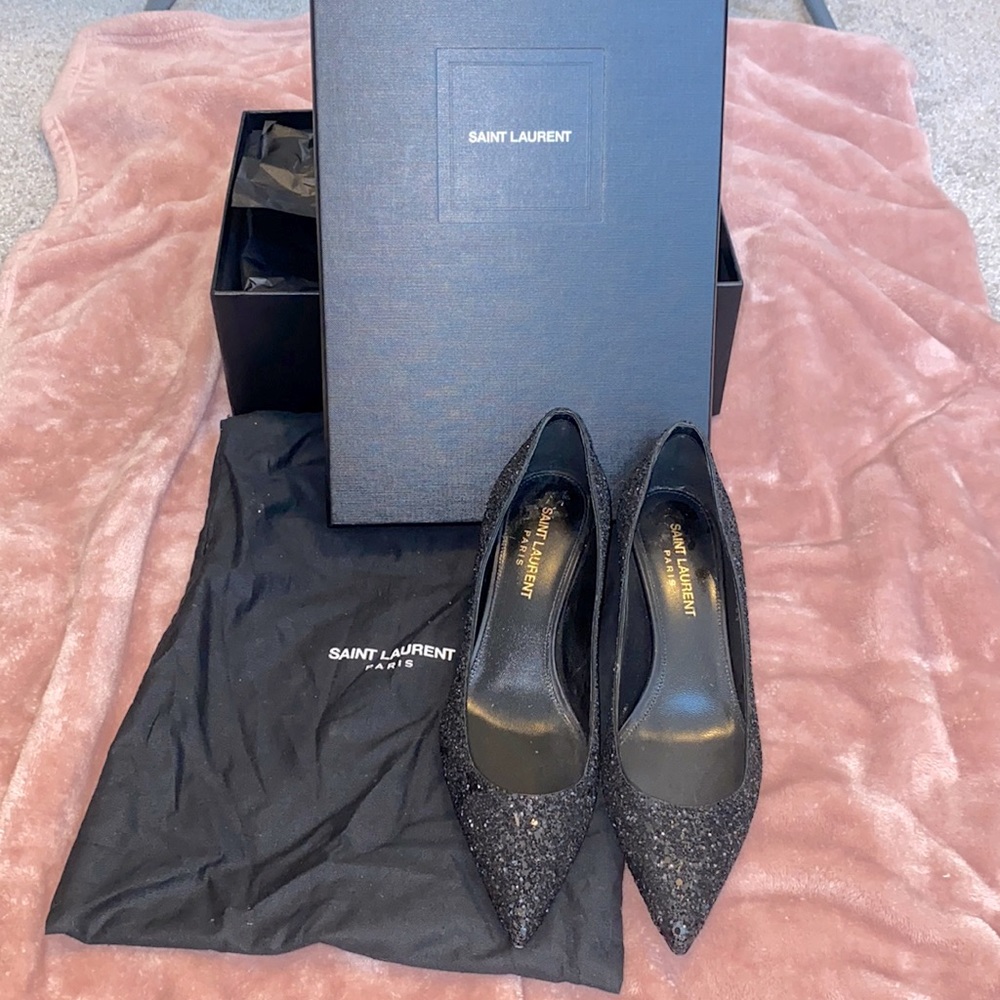 YSL SAINT LAURENT CHARLOTTE 55 Pumps w/ Glitter Detail - Lightly Worn